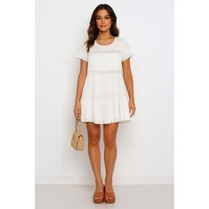 Alice UO Dress Women XS White Crochet Trim Tiered Peasant Boho Festival Mini‎